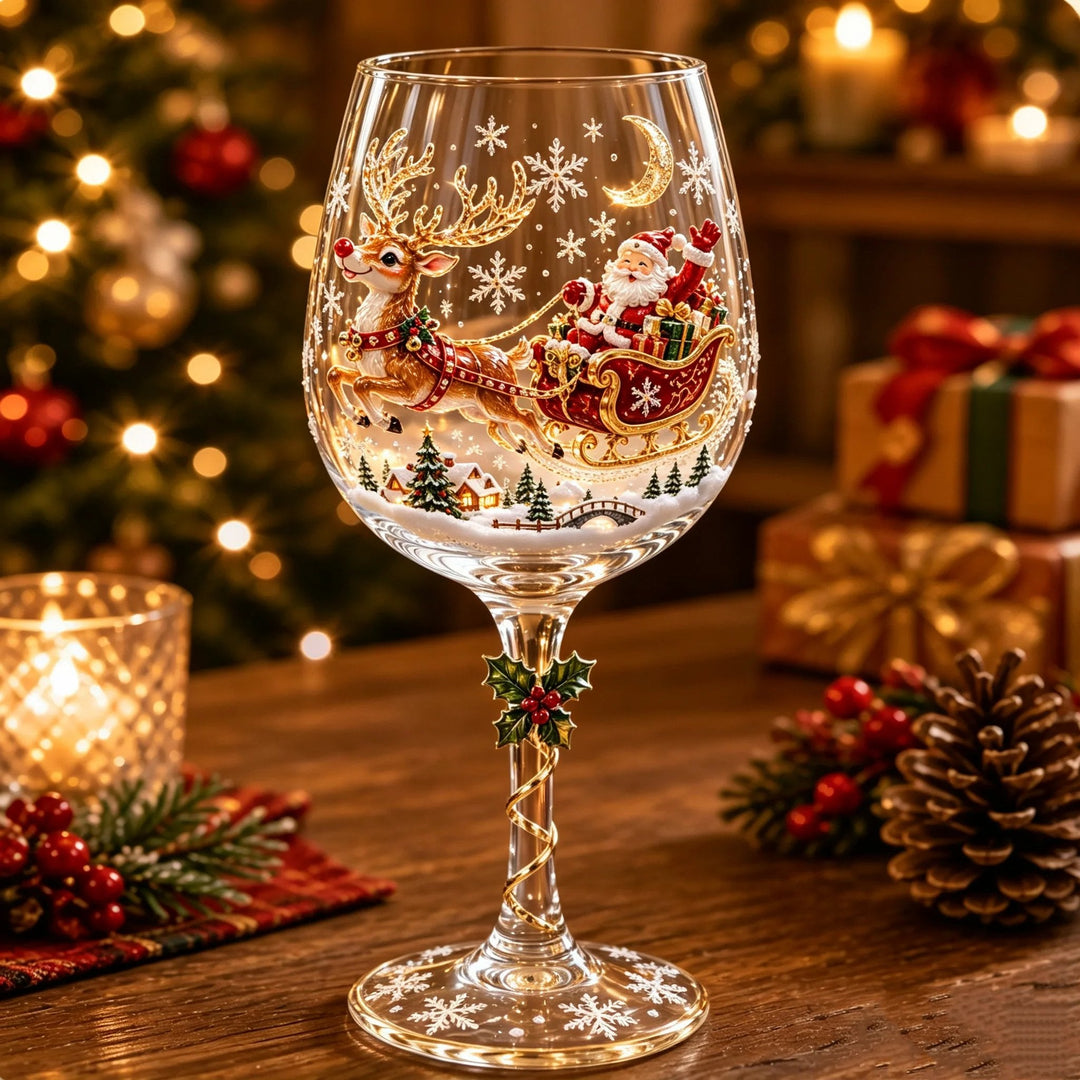 3D Christmas Stemmed Wine Glasses, Festive Holiday Collection 3