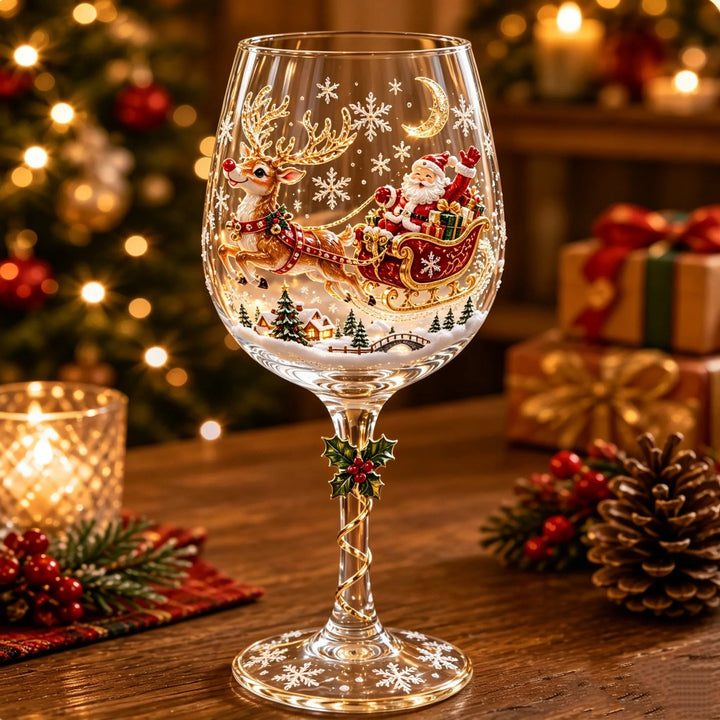 3D Christmas Stemmed Wine Glasses, Festive Holiday Collection 3