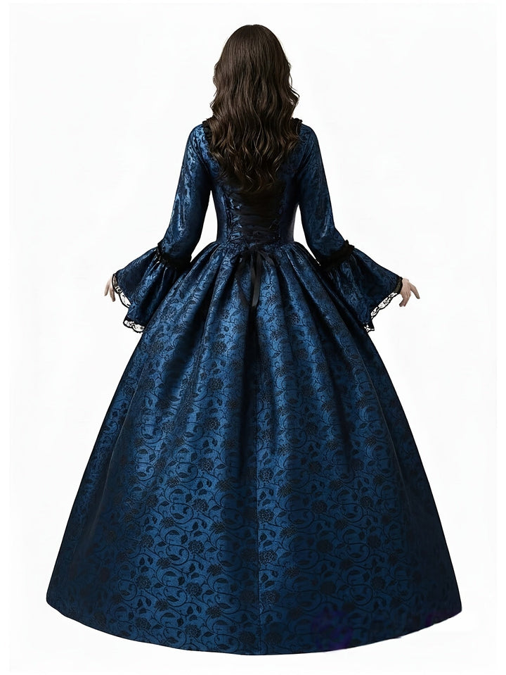 Women's Gothic Vampire Halloween Costume Dress with Flared Sleeves 4