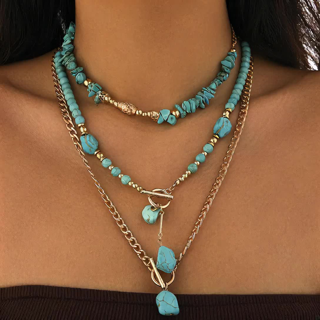 Bohemian Turquoise Beaded Layered Necklace Set of 3 for Women 8