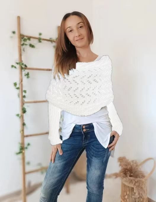 Double Sleeve Wrap Scarf - Cozy Knit Shawl with Built-In Sleeves 17