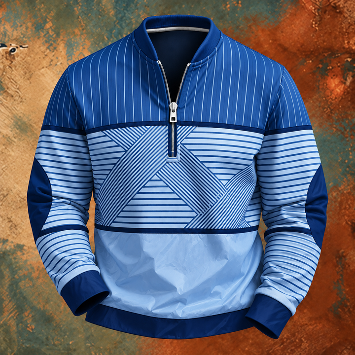 Men's Lightweight Striped Half-Zip Pullover with Long Sleeves 4