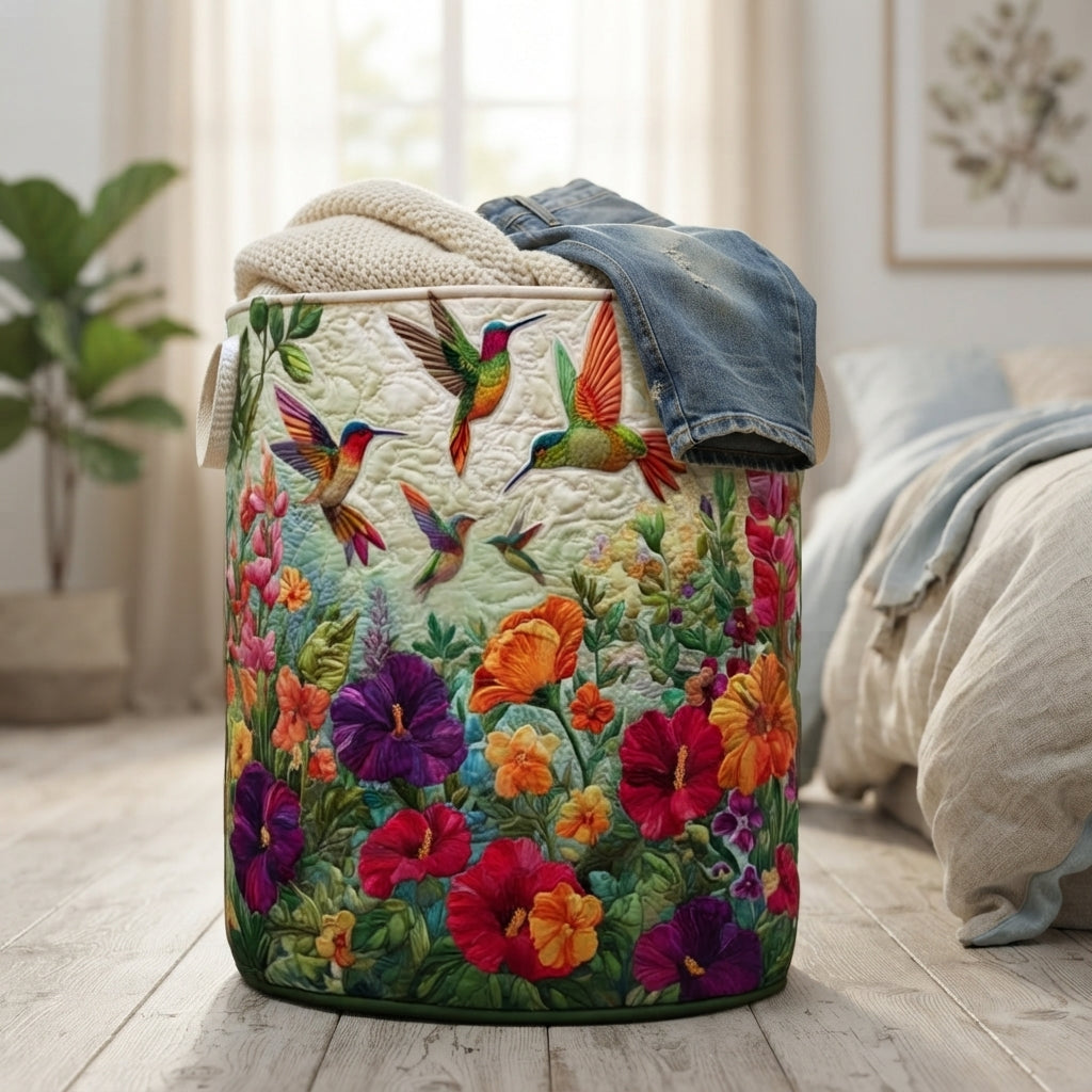 Quilted Floral Laundry Basket with Canvas Handles, Self-Standing Fabric Hamper 4
