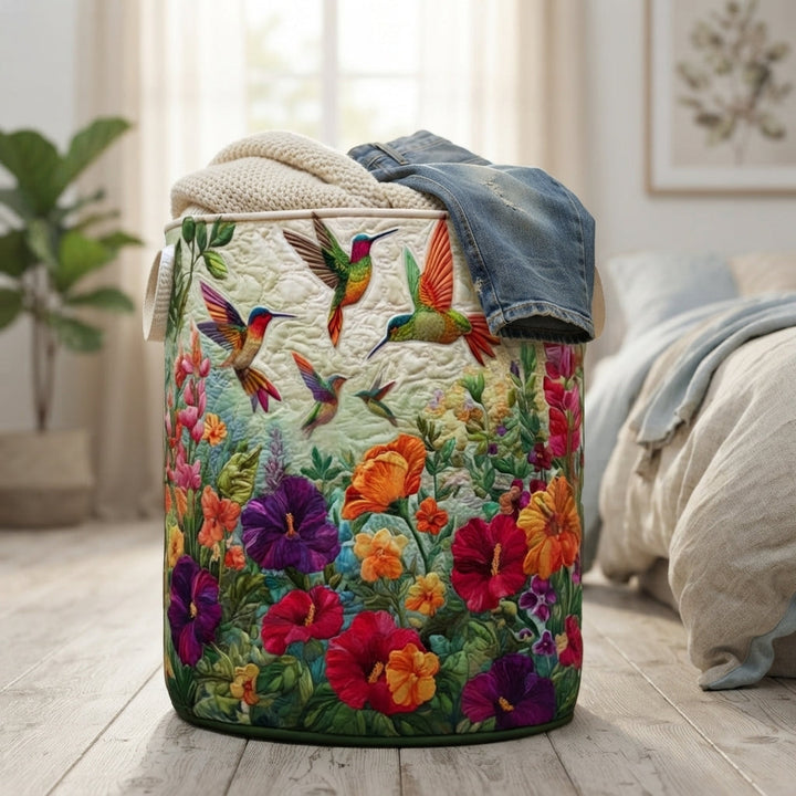 Quilted Floral Laundry Basket with Canvas Handles, Self-Standing Fabric Hamper 4