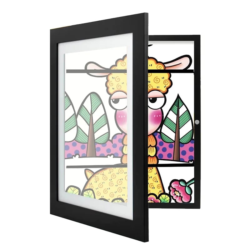 Kids Art Frame with Hinged Opening for A4 Drawings, Holds Up to 150 Pieces, MDF and Tempered Glass 1