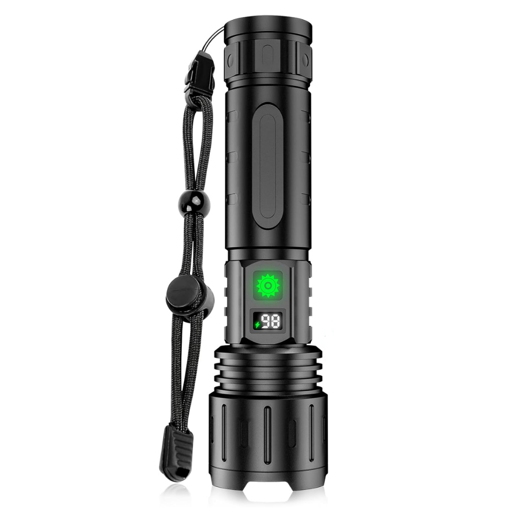 10,000 Lumen Rechargeable LED Flashlight with Zoom, USB-C and Power Bank Function 1