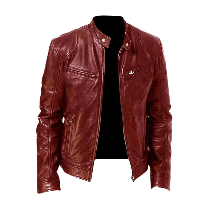 Classic Leather Jacket with Stand Collar for Men 6