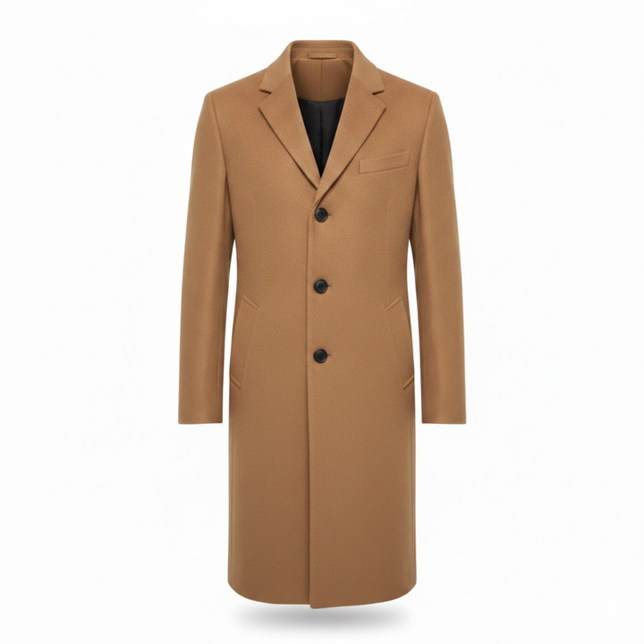Men's Long Coat with Notch Lapel, Single Button Closure, Modern Slim Fit 6