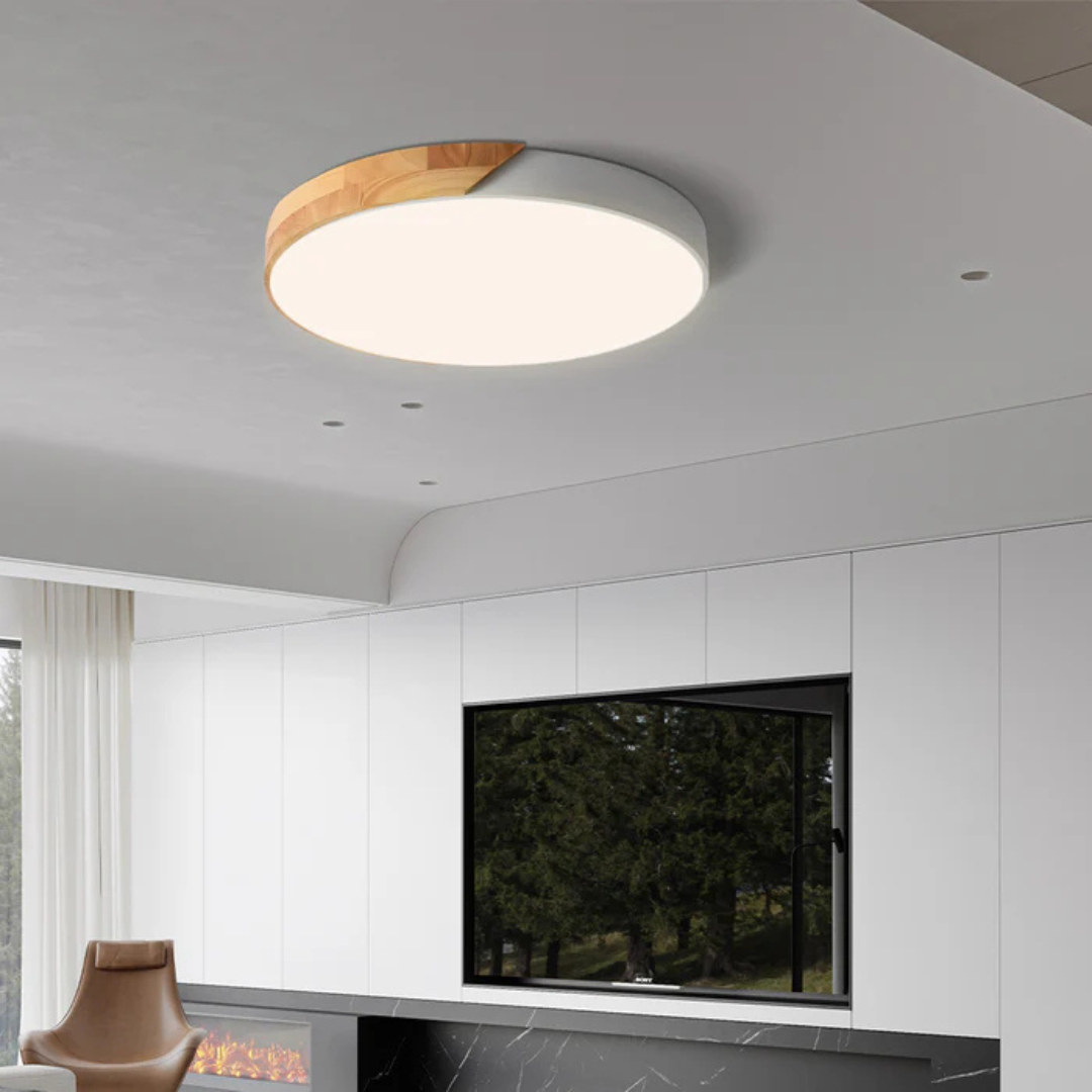 Scandinavian Wooden LED Ceiling Light, Round Flush Mount Lamp 6