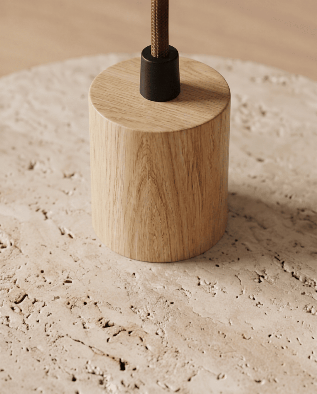 Yellow Travertine Pendant Light with Solid Wood Accent 9