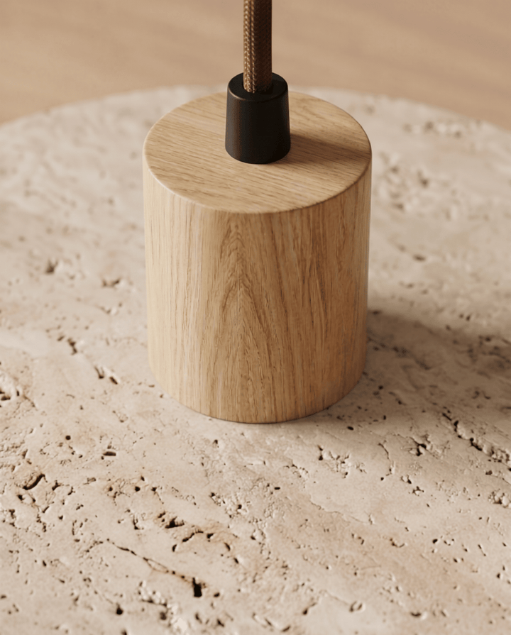 Yellow Travertine Pendant Light with Solid Wood Accent 9