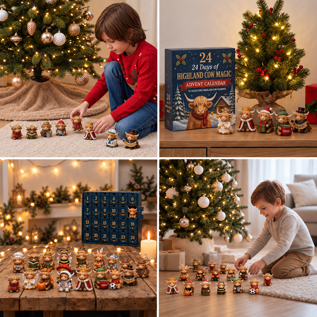 Advent Calendar with 24 Scottish Highland Cow Mini Figures 6