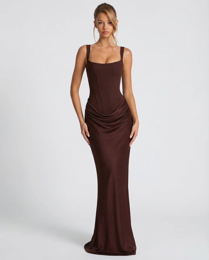 Women's Corset Maxi Dress with Draped Waist, Sculpted Silhouette 3