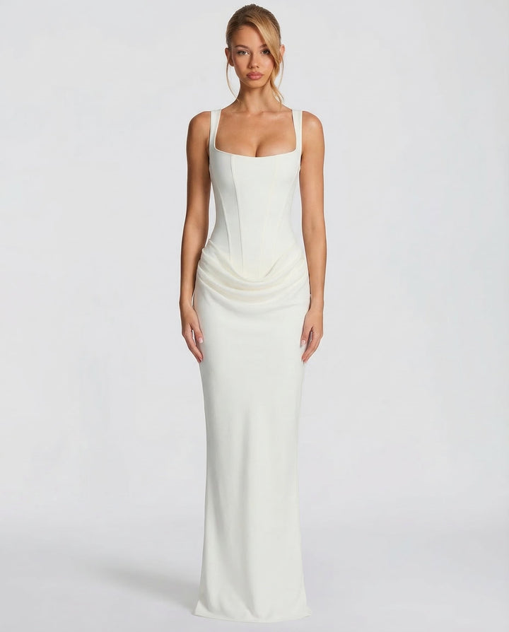 Women's Corset Maxi Dress with Draped Waist, Sculpted Silhouette 5