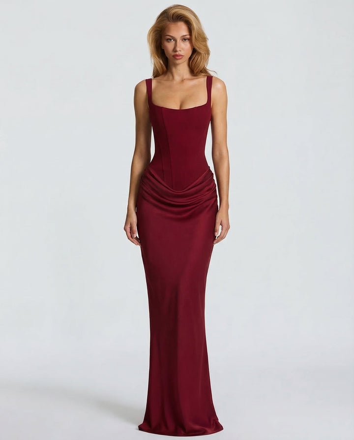 Women's Corset Maxi Dress with Draped Waist, Sculpted Silhouette 4