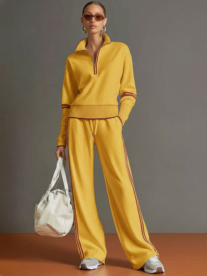 Women's Half Zip Lounge Set - Soft Stretch Wide Leg Travel Outfit 2