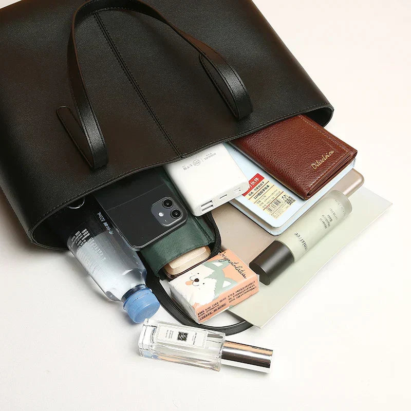 Classic Leather-Look Tote Bag With Long Shoulder Straps 6