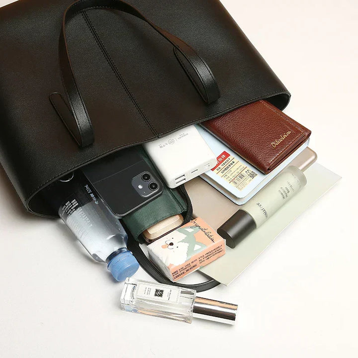 Classic Leather-Look Tote Bag With Long Shoulder Straps 6