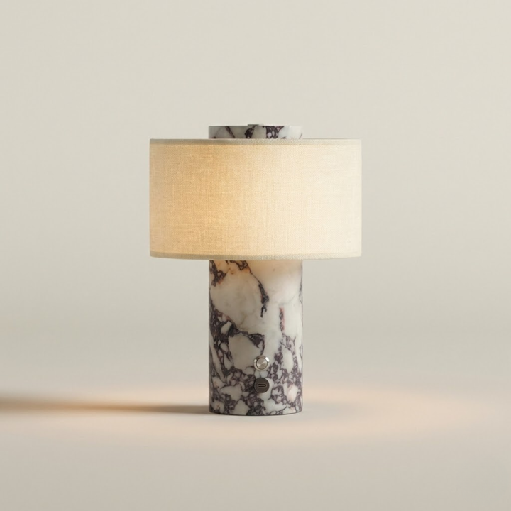 Portable Marble & Linen LED Table Lamp - Cordless Rechargeable Light 12