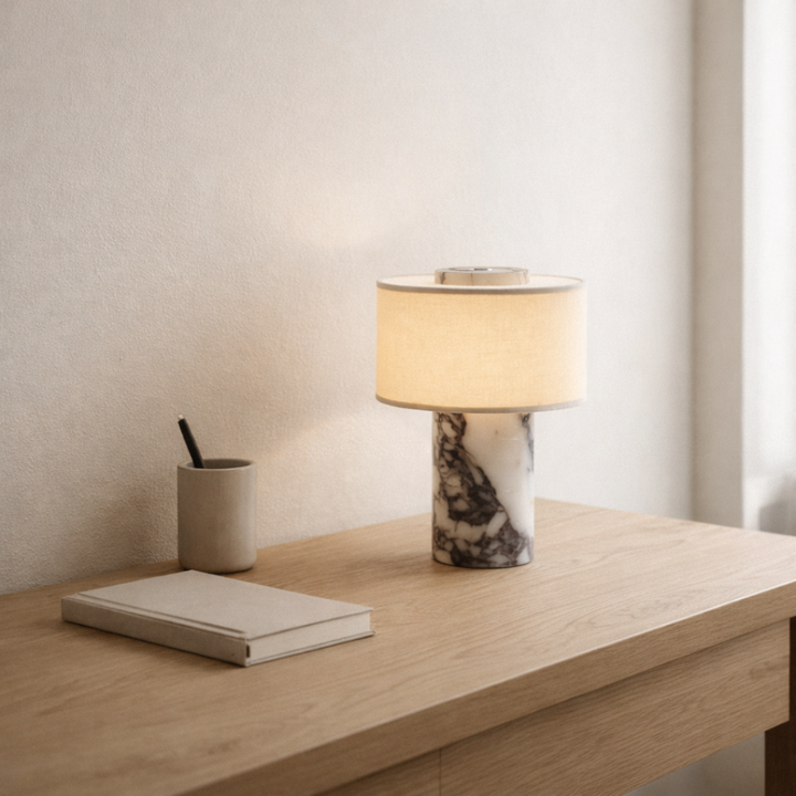 Portable Marble & Linen LED Table Lamp - Cordless Rechargeable Light 1