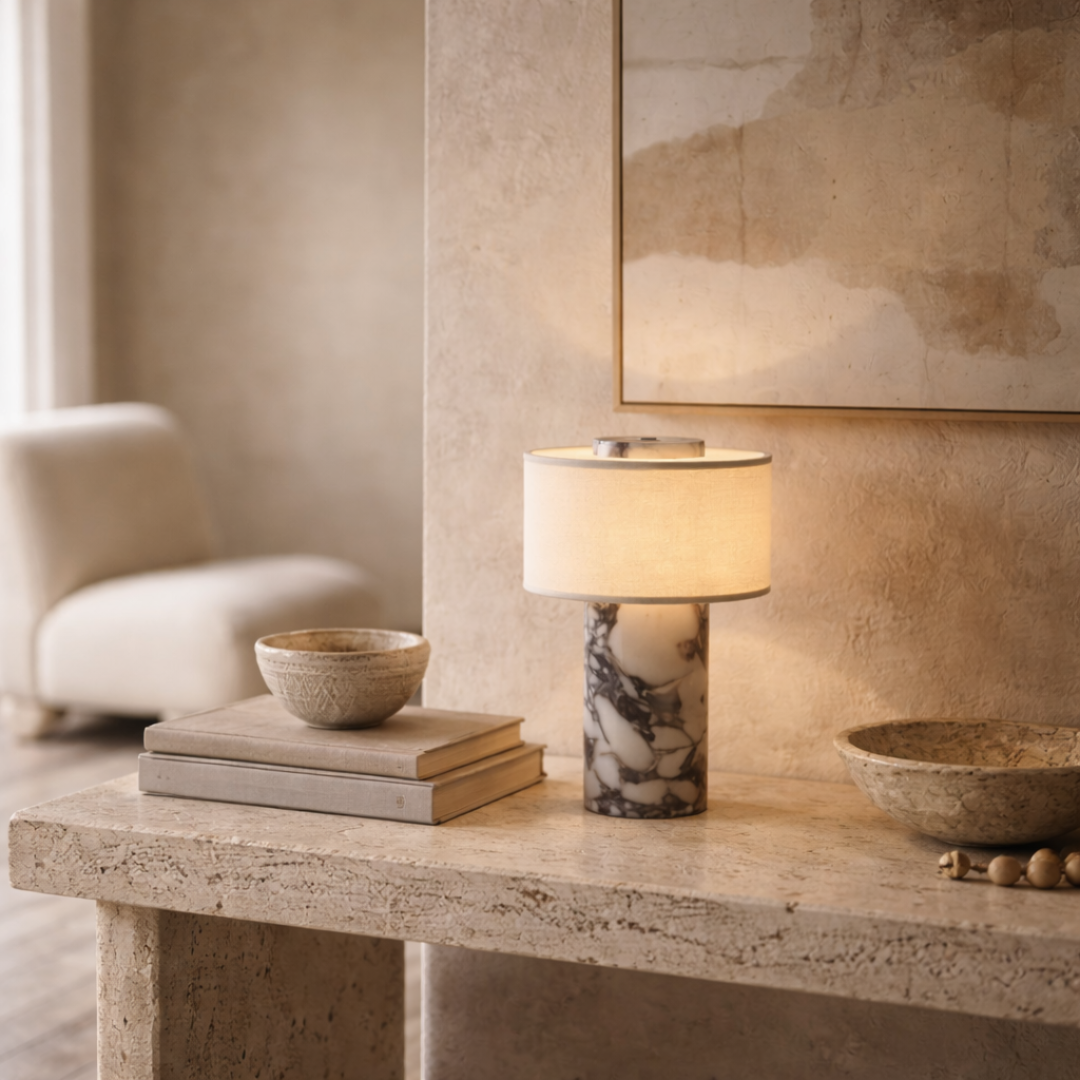 Portable Marble & Linen LED Table Lamp - Cordless Rechargeable Light 3