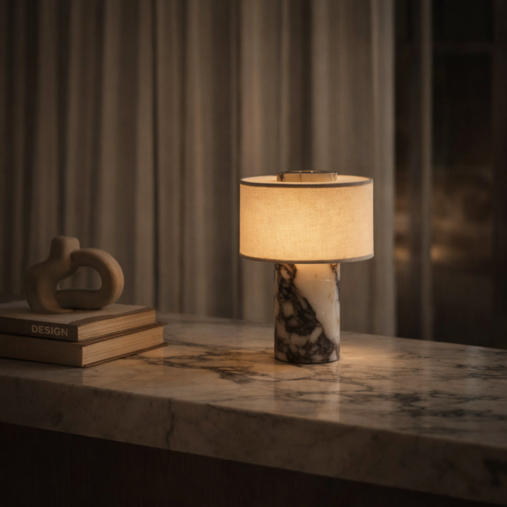 Portable Marble & Linen LED Table Lamp - Cordless Rechargeable Light 2