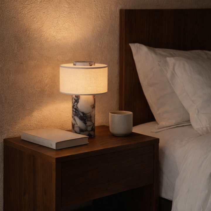 Portable Marble & Linen LED Table Lamp - Cordless Rechargeable Light 4