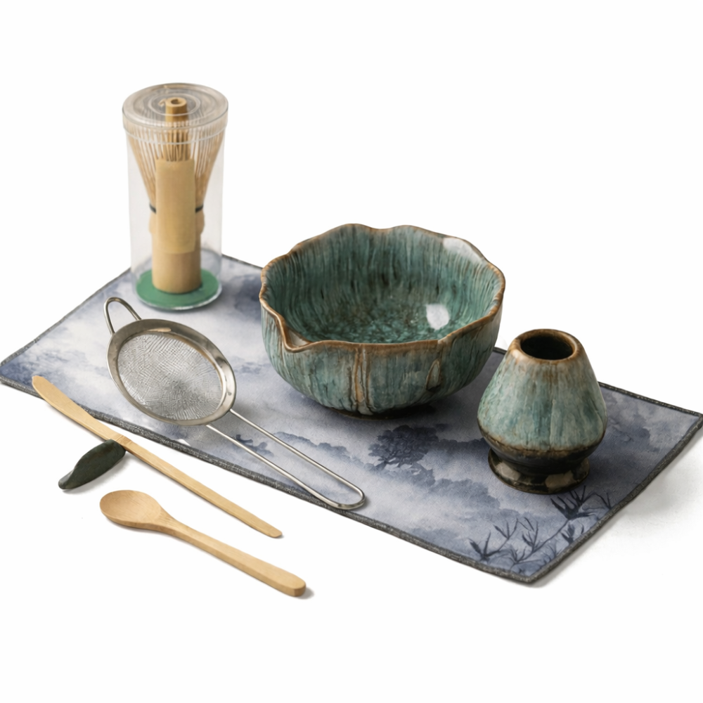 8-Piece Matcha Set with Handmade Ceramic Bowl 550 ml and Bamboo Tools 8