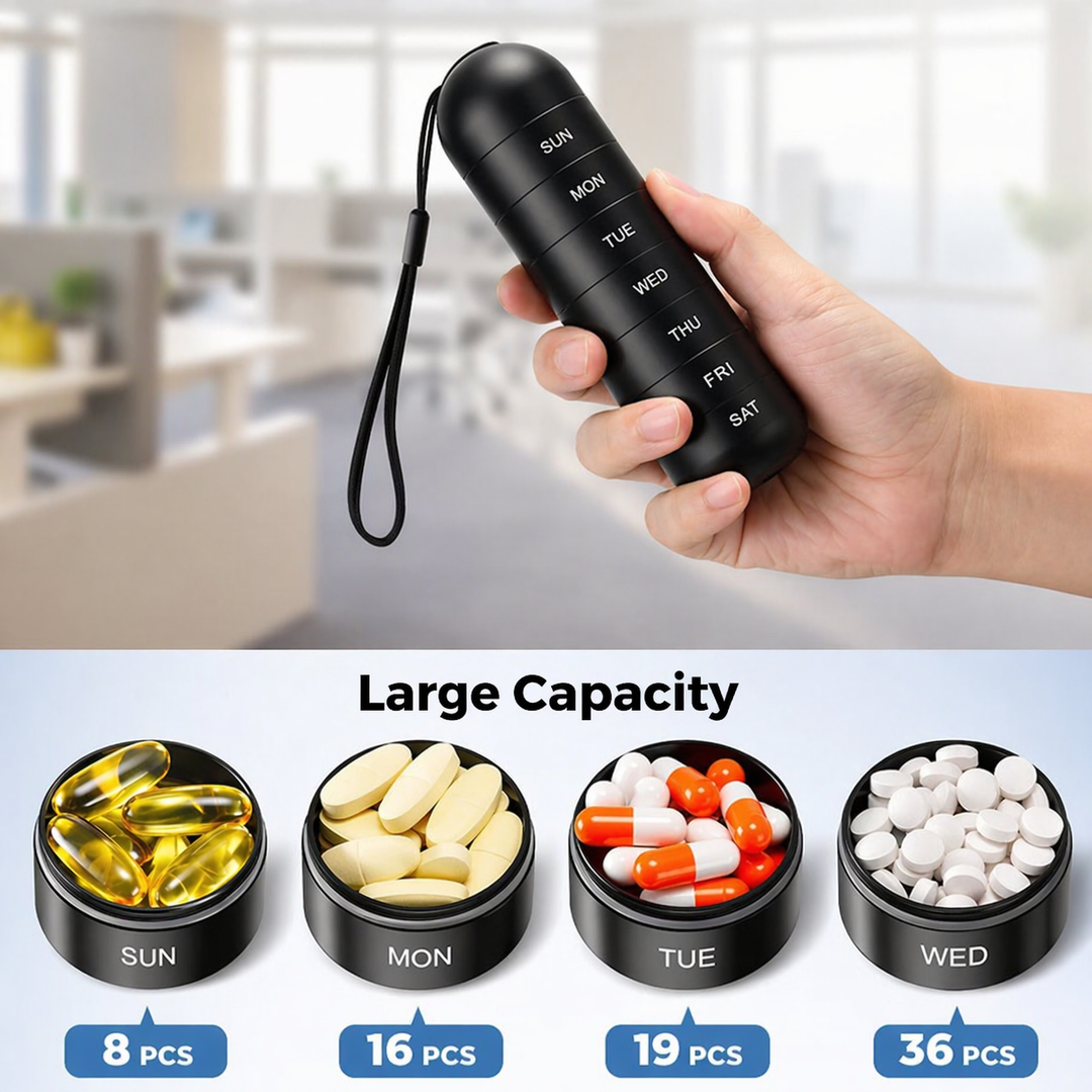 7-Compartment Aluminum Pill Organizer | Compact, Shock-Resistant Travel Case 2