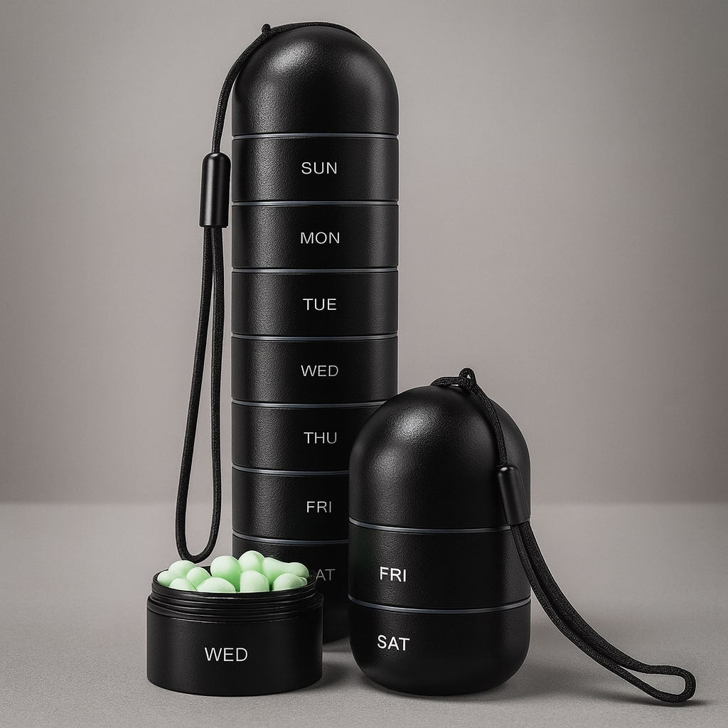7-Compartment Aluminum Pill Organizer | Compact, Shock-Resistant Travel Case 3
