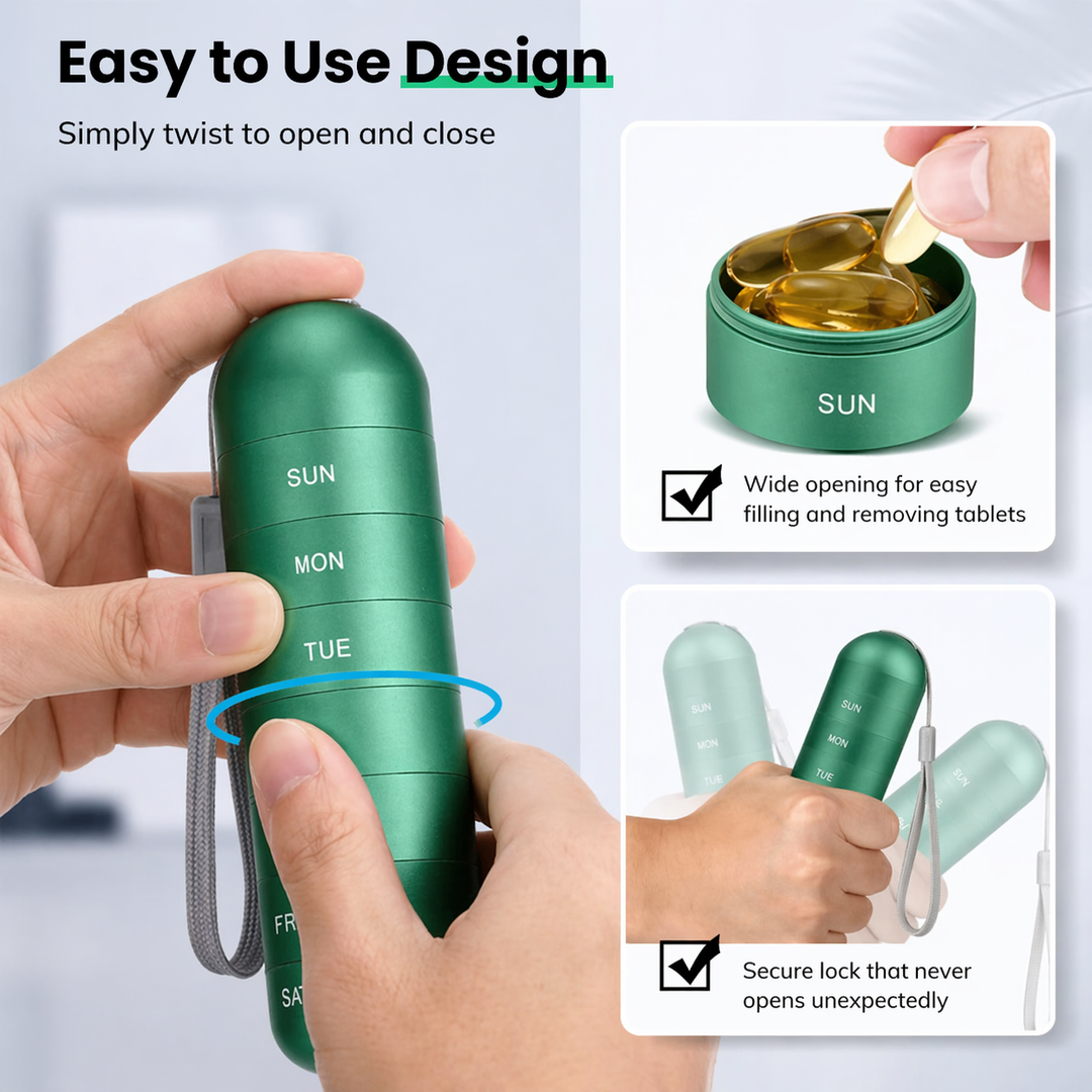 7-Compartment Aluminum Pill Organizer | Compact, Shock-Resistant Travel Case 4