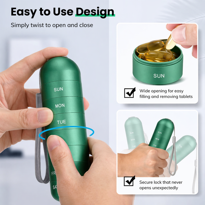 7-Compartment Aluminum Pill Organizer | Compact, Shock-Resistant Travel Case 4