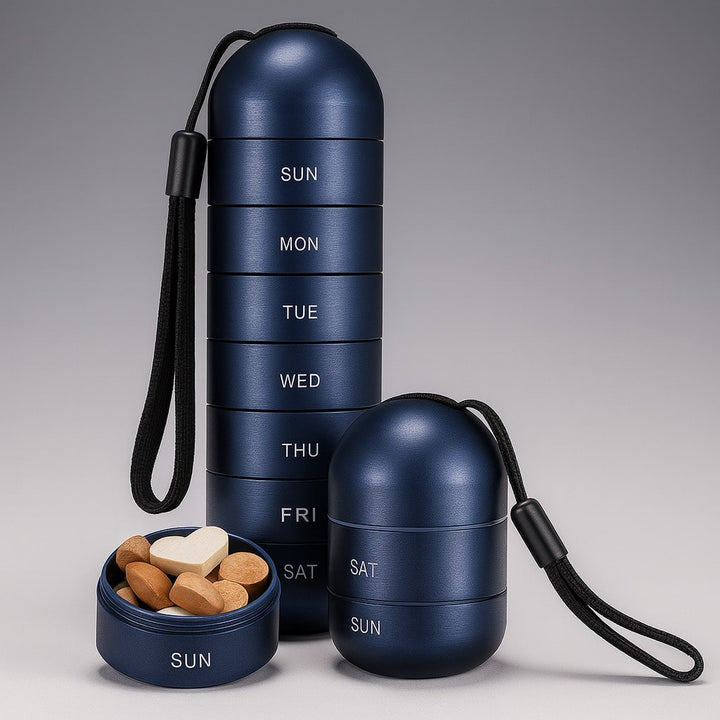 7-Compartment Aluminum Pill Organizer | Compact, Shock-Resistant Travel Case 7