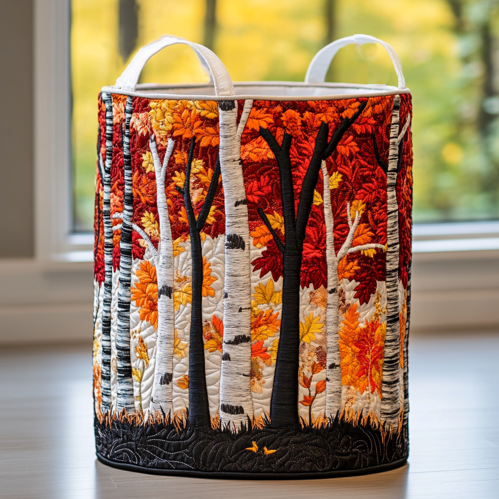 Quilted Fabric Laundry Basket with Forest Prints, Self-Standing, 3 Sizes 5