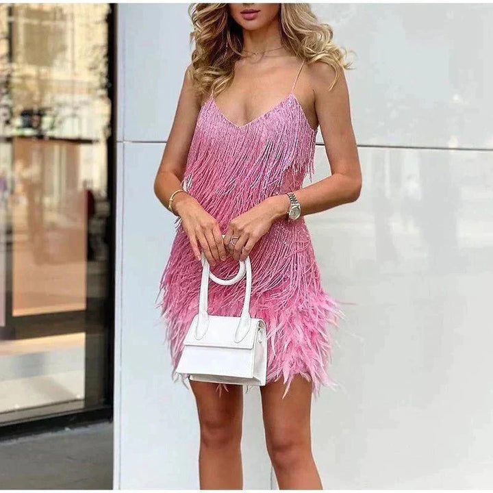 Sequin Mini Dress with Feather Trim for Parties and Evenings 2