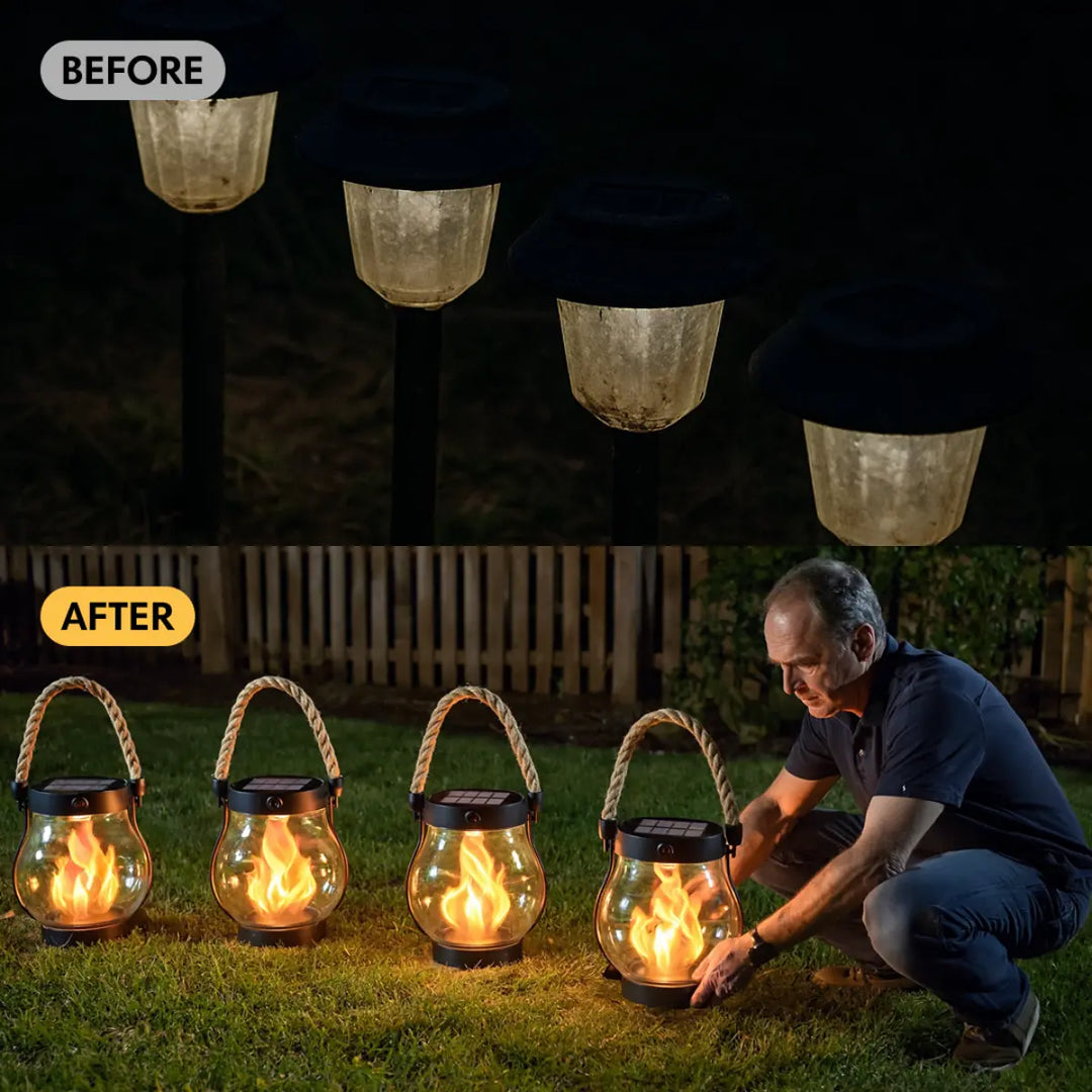 Solar Flame Effect Lantern, Automatic Weatherproof LED Outdoor Light 4