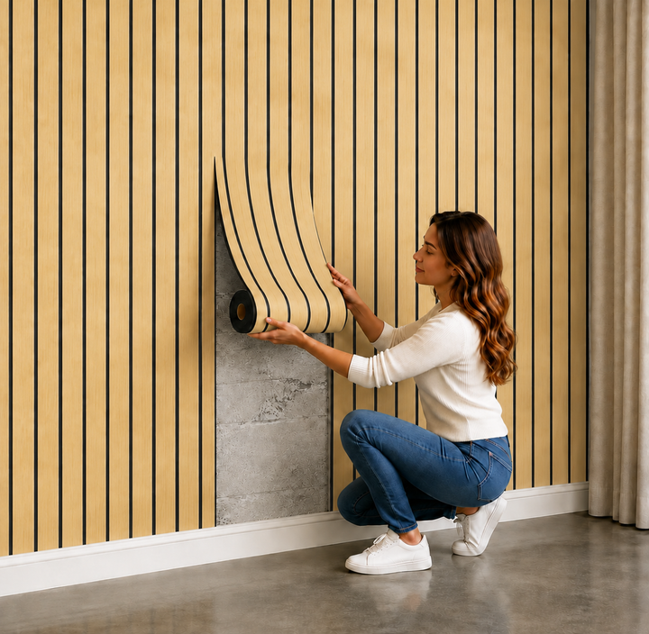 Self-Adhesive Peel and Stick 3D Slat Wall Panel Rolls 37