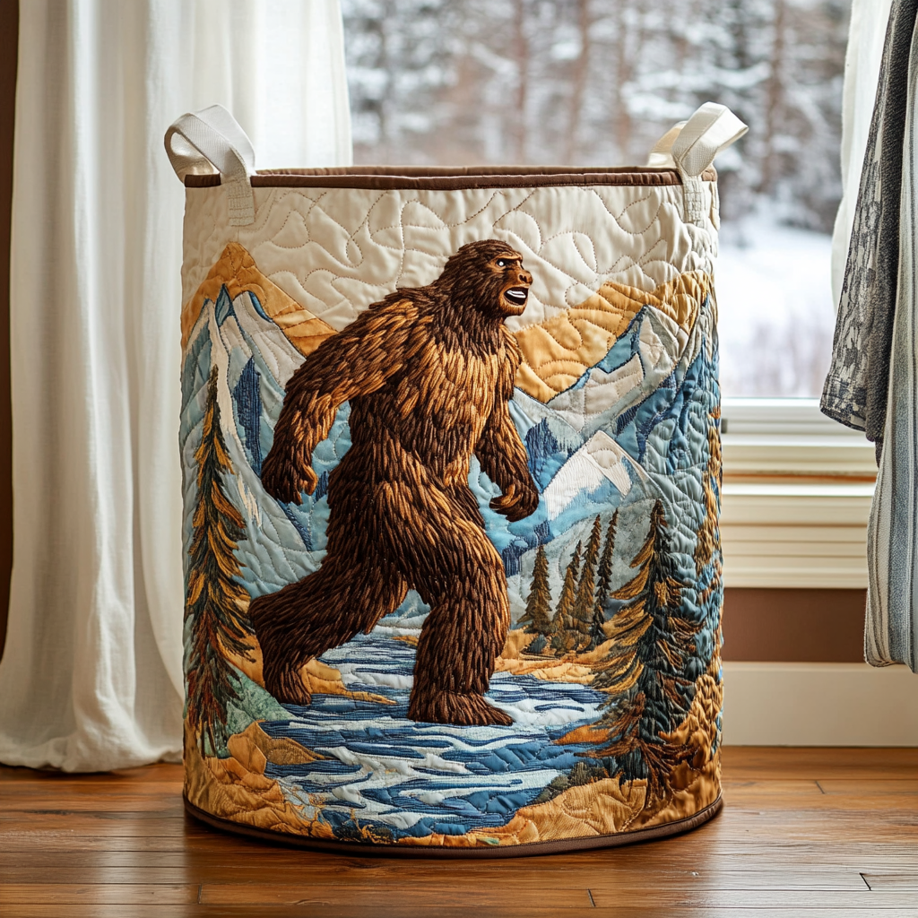 Quilted Fabric Laundry Basket with Forest Prints, Self-Standing, 3 Sizes 7
