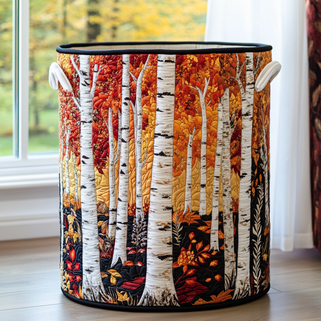 Quilted Fabric Laundry Basket with Forest Prints, Self-Standing, 3 Sizes 3