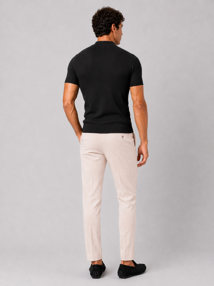 Men's Mock Neck Ribbed T-Shirt Fitted Stretch Short Sleeve Top 19