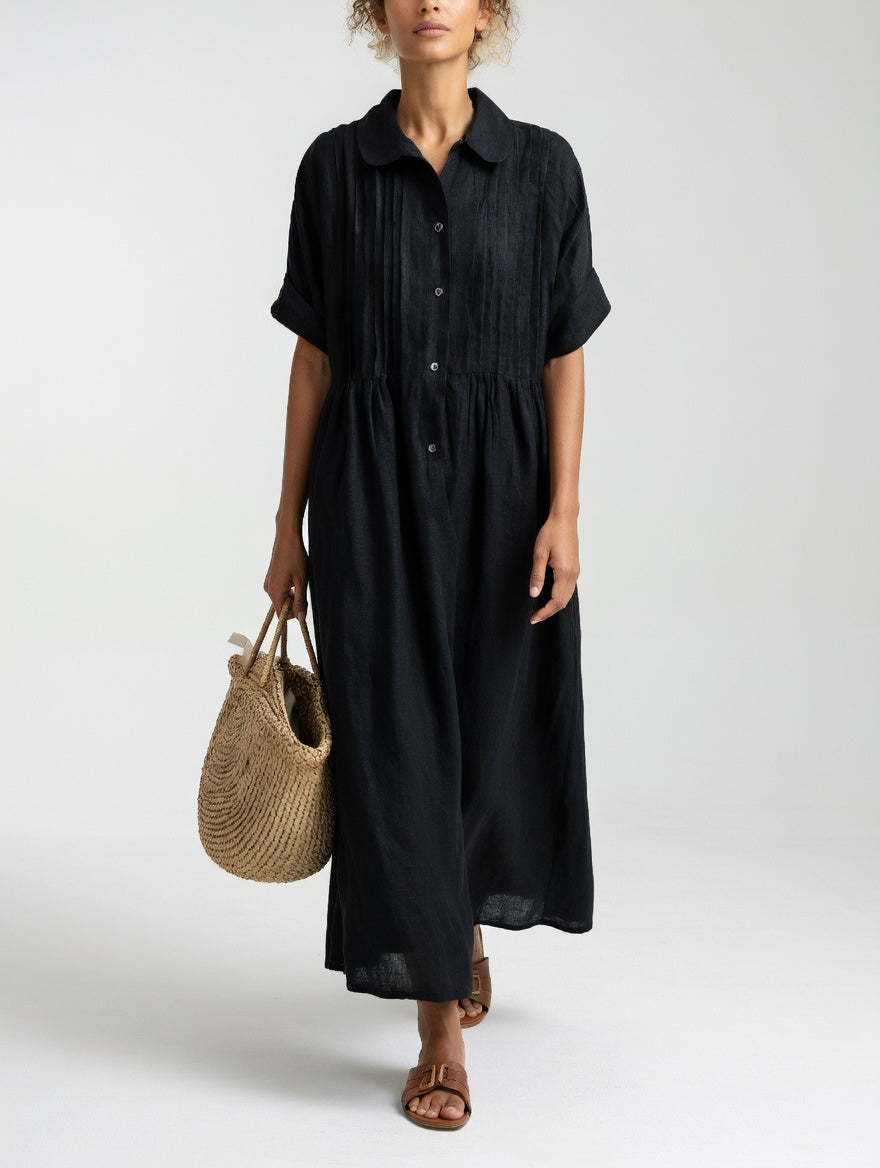 Relaxed Cotton Maxi Shirt Dress with Button Front and Short Sleeves 7