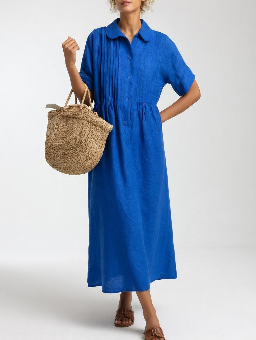 Relaxed Cotton Maxi Shirt Dress with Button Front and Short Sleeves 3