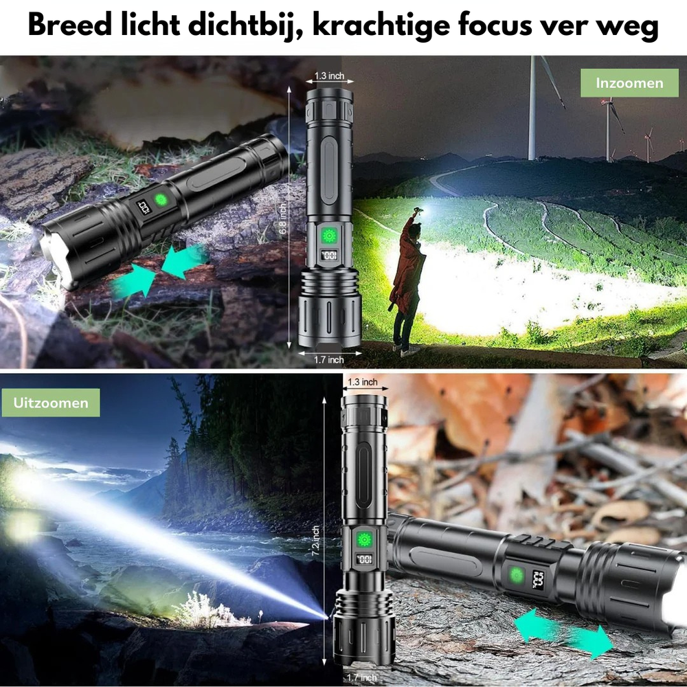 10,000 Lumen Rechargeable LED Flashlight with Zoom, USB-C and Power Bank Function 2