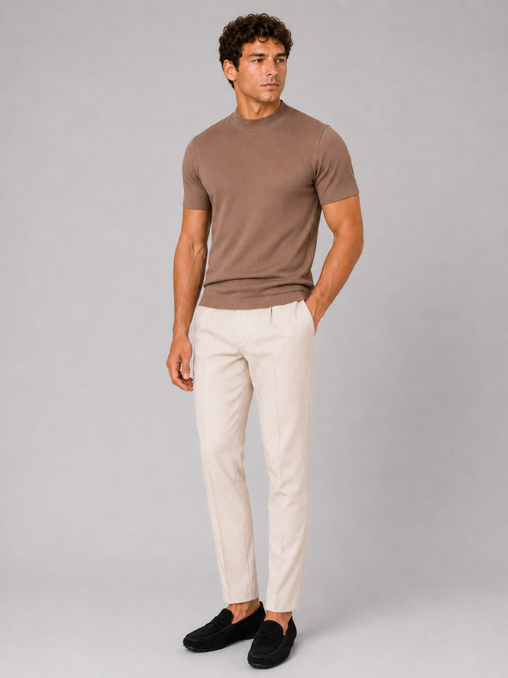 Men's Mock Neck Ribbed T-Shirt Fitted Stretch Short Sleeve Top 3