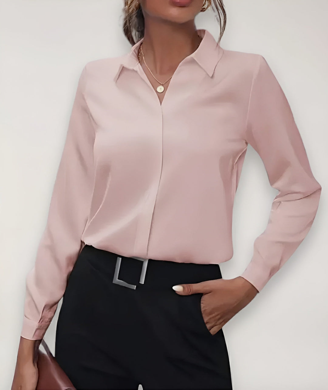 Long Sleeve Button-Up Blouse with Classic Collar 2