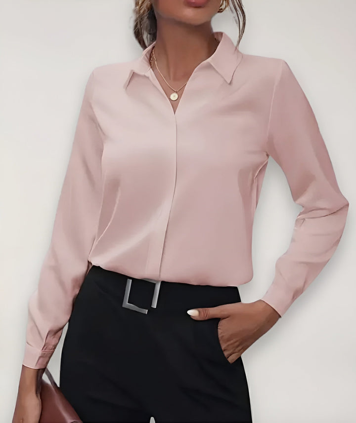 Long Sleeve Button-Up Blouse with Classic Collar 2