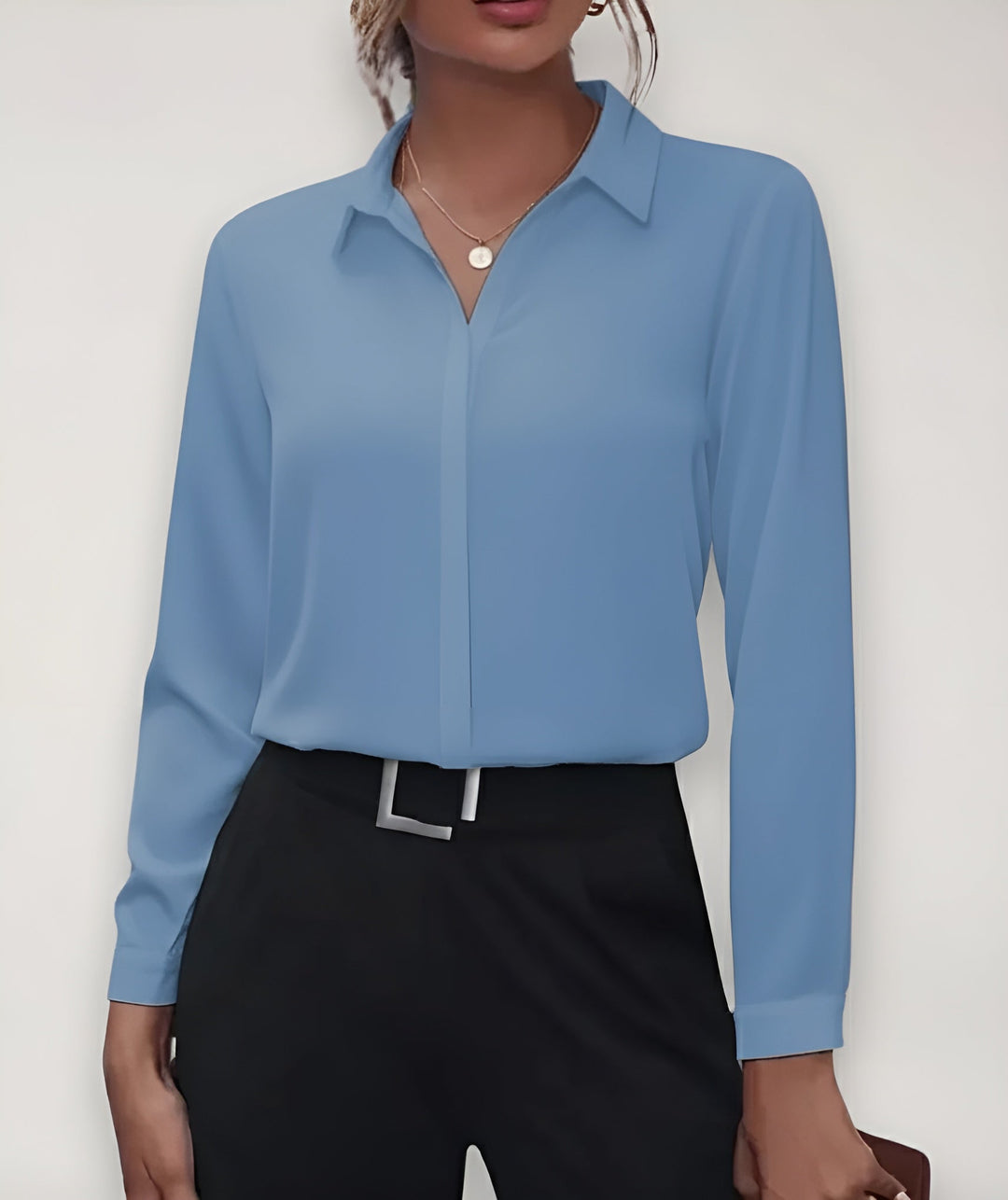 Long Sleeve Button-Up Blouse with Classic Collar 3
