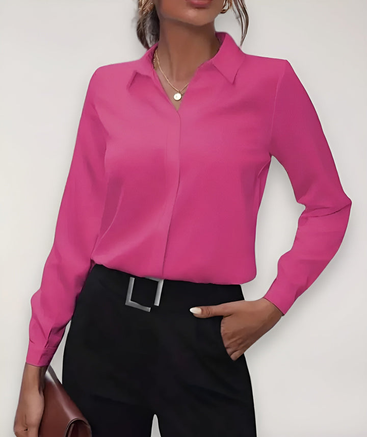 Long Sleeve Button-Up Blouse with Classic Collar 4