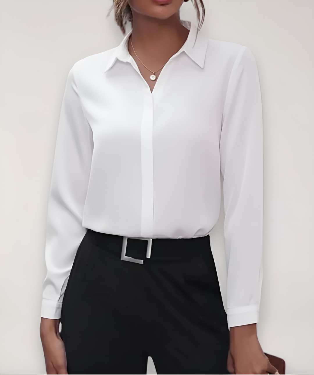 Long Sleeve Button-Up Blouse with Classic Collar 5