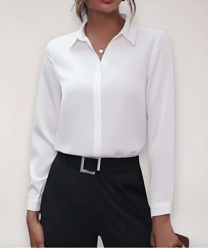 Long Sleeve Button-Up Blouse with Classic Collar 5